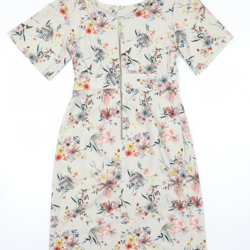 Closet Womens Multicoloured Floral Polyester Pencil Dress Size 10 Boat Neck