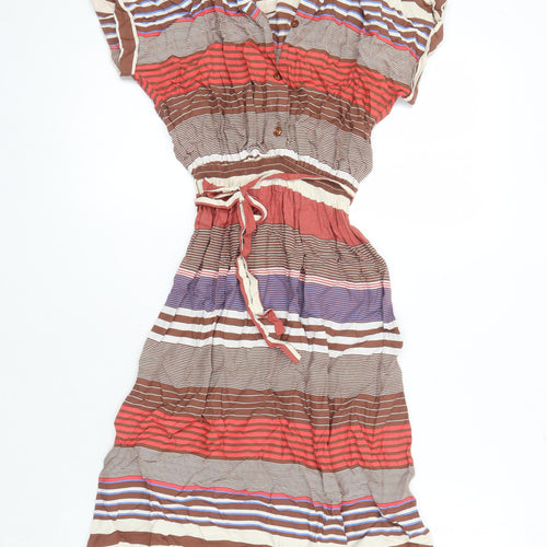 Shelena Womens Multicoloured Striped Viscose A-Line Size 14 Collared - Elasticated Waist