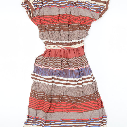 Shelena Womens Multicoloured Striped Viscose A-Line Size 14 Collared - Elasticated Waist