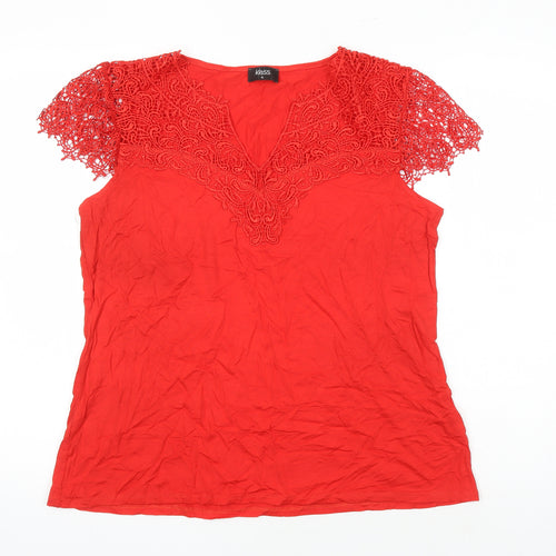 Klass Womens Red Viscose Tunic T-Shirt Size XL V-Neck - Lace Trims