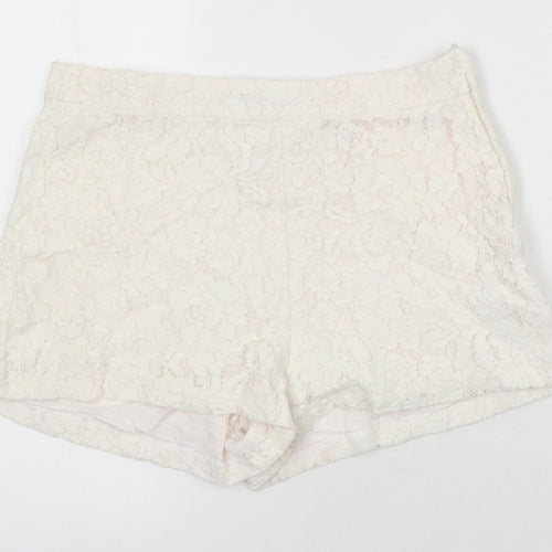 New Look Womens Ivory Polyamide Hot Pants Shorts Size 12 Regular Zip - Lace Overlay