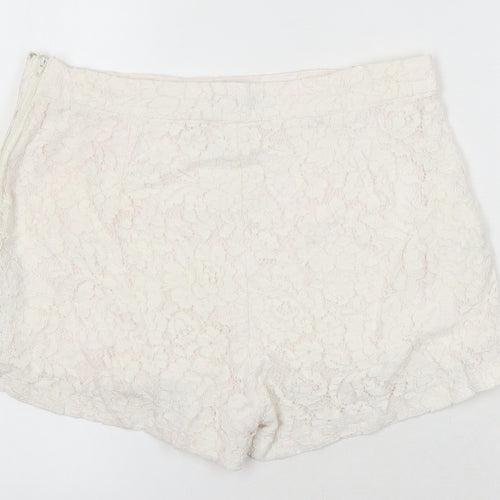 New Look Womens Ivory Polyamide Hot Pants Shorts Size 12 Regular Zip - Lace Overlay