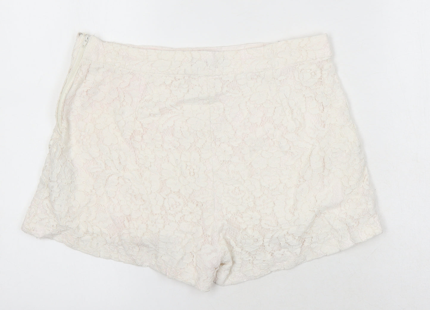 New Look Womens Ivory Polyamide Hot Pants Shorts Size 12 Regular Zip - Lace Overlay