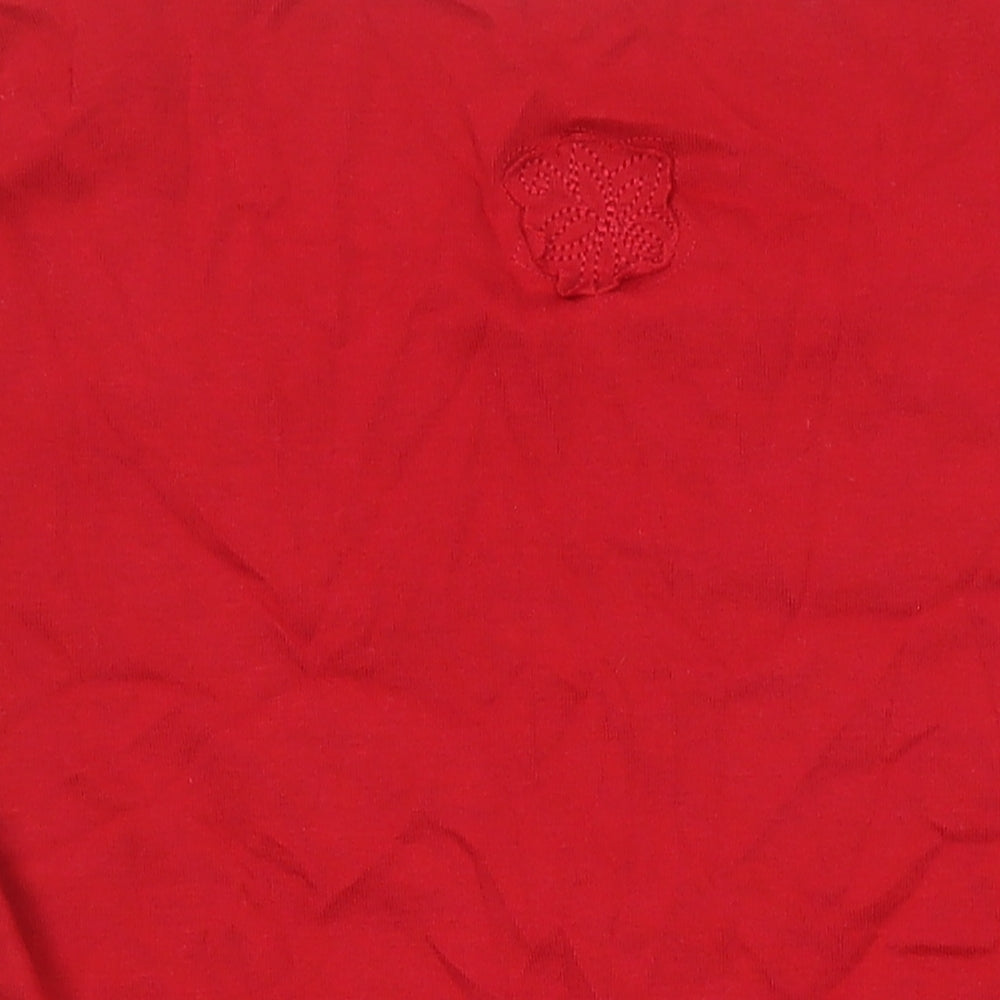 Per Una Womens Red Cotton Tunic T-Shirt Size 12 Scoop Neck - Embroidered Flowers