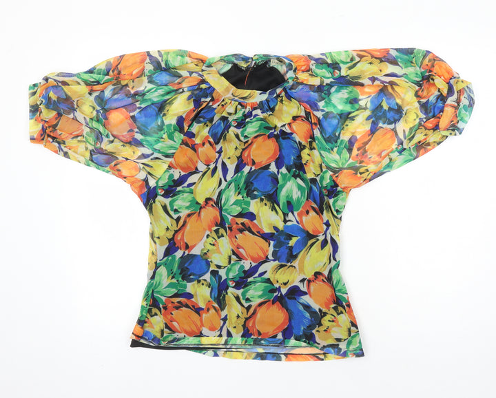 Oasis Womens Multicoloured Floral Polyester Tunic Blouse Size M Mock Neck