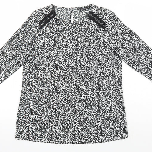 Dunnes Womens Ivory Geometric Polyester Tunic Blouse Size XS Round Neck