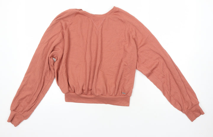 Hollister Womens Pink Polyester Cropped Blouse Size S Round Neck