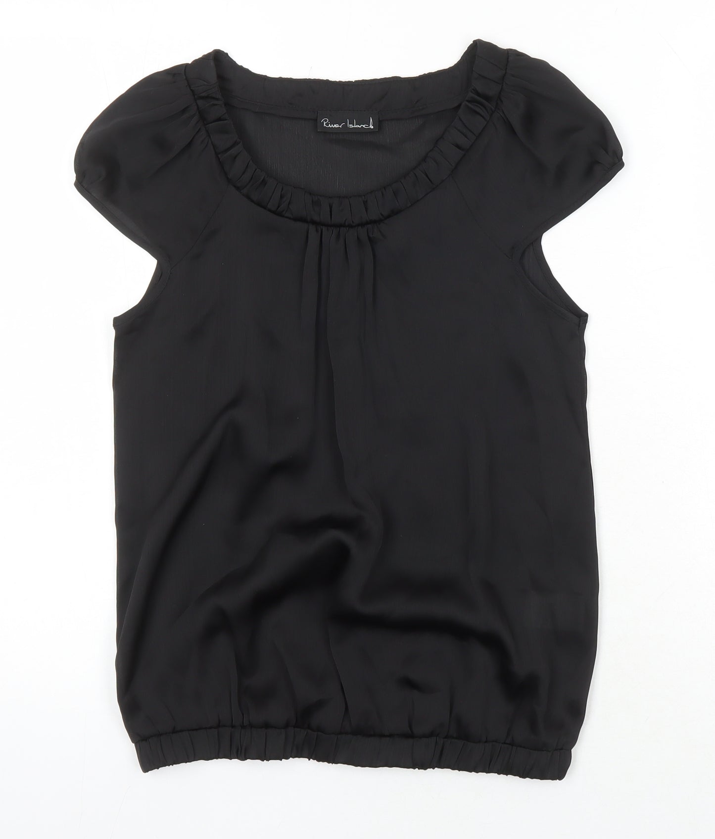River Island Womens Black Polyester Tunic Blouse Size 8 Scoop Neck - Elasticated Waist