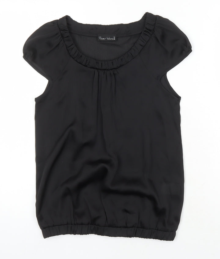 River Island Womens Black Polyester Tunic Blouse Size 8 Scoop Neck - Elasticated Waist