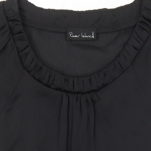 River Island Womens Black Polyester Tunic Blouse Size 8 Scoop Neck - Elasticated Waist