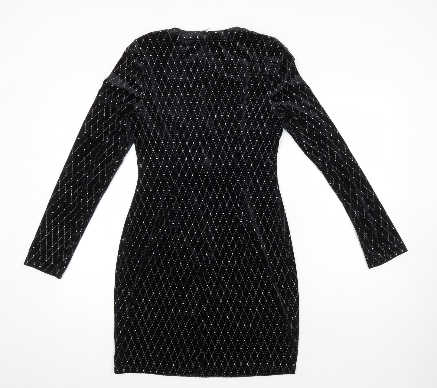 Boohoo Womens Black Geometric Polyester Bodycon Size 12 Round Neck