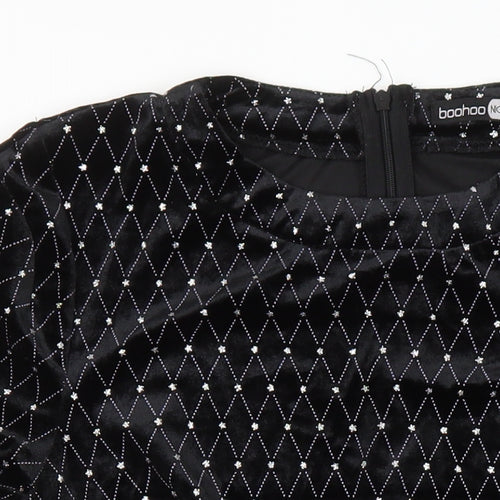 Boohoo Womens Black Geometric Polyester Bodycon Size 12 Round Neck