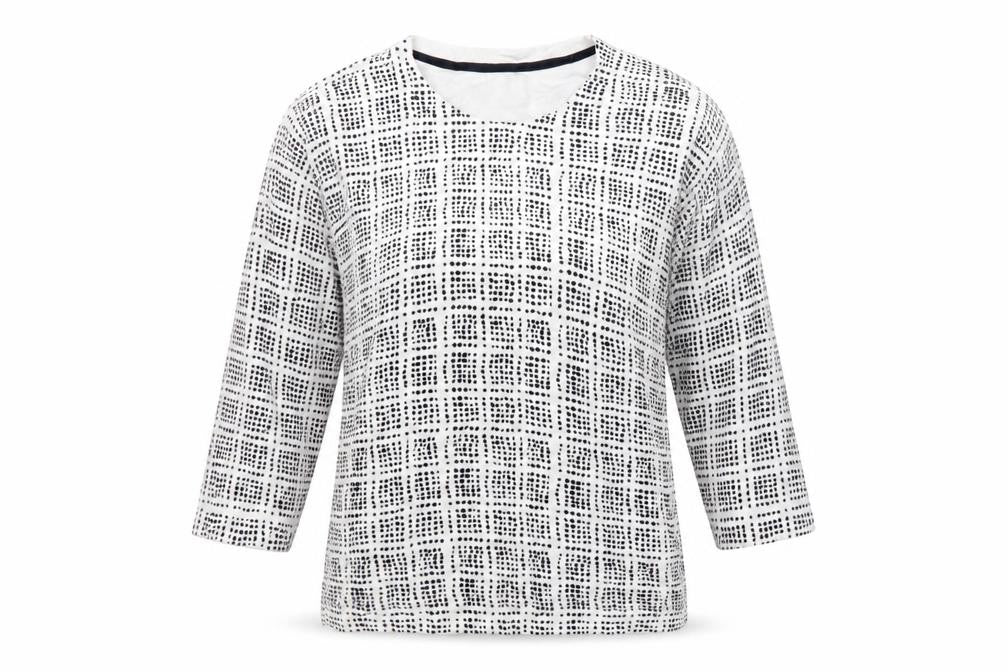 Front view of Next women’s multicoloured roll neck geometric viscose jumper, size UK 12