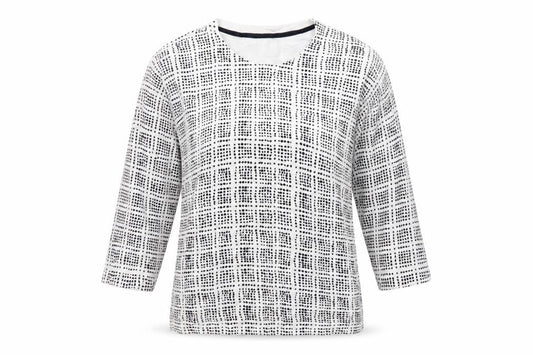 Front view of Next women’s multicoloured roll neck geometric viscose jumper, size UK 12
