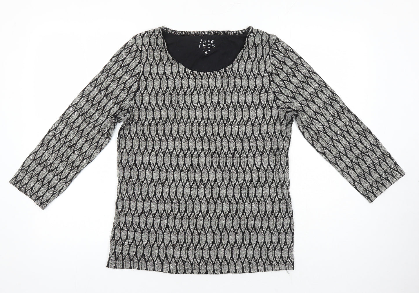 Love Tees Womens Multicoloured Geometric 100% Cotton Jersey T-Shirt Size 16 Scoop Neck