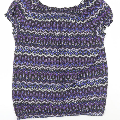 BM Casual Womens Multicoloured Geometric Polyester Tunic Blouse Size 14 Boat Neck - Elasticated Waist