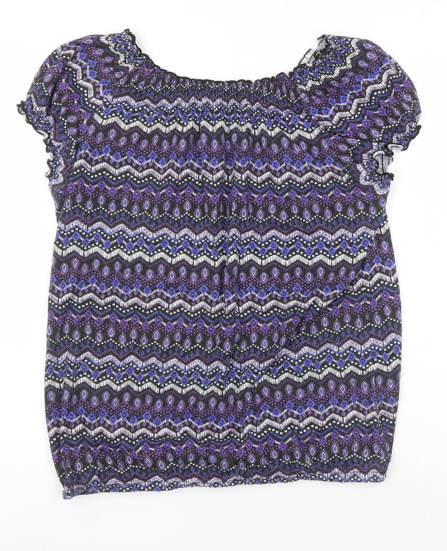 BM Casual Womens Multicoloured Geometric Polyester Tunic Blouse Size 14 Boat Neck - Elasticated Waist