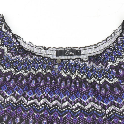 BM Casual Womens Multicoloured Geometric Polyester Tunic Blouse Size 14 Boat Neck - Elasticated Waist