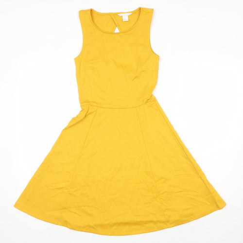 H&M Womens Yellow Polyester Fit & Flare Size XS Scoop Neck