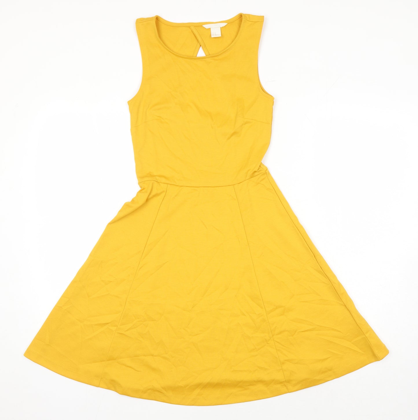 H&M Womens Yellow Polyester Fit & Flare Size XS Scoop Neck