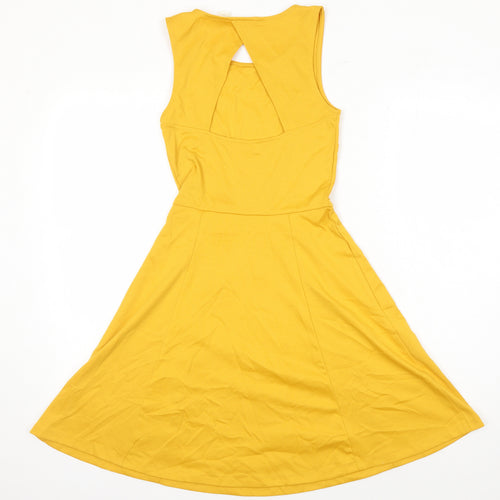H&M Womens Yellow Polyester Fit & Flare Size XS Scoop Neck