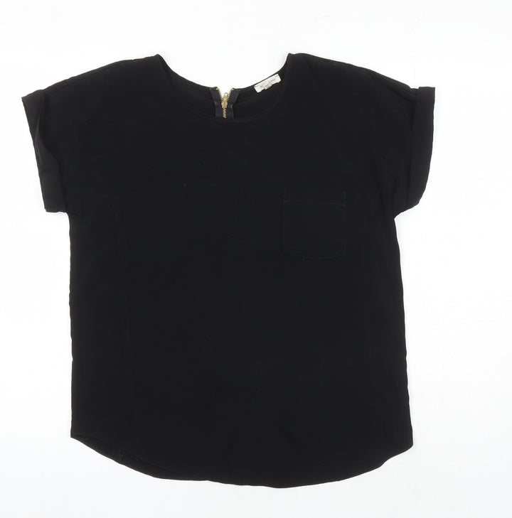 River Island Womens Black Polyester Tunic Blouse Size 8 Round Neck