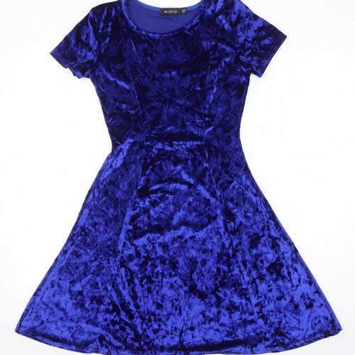 Look of The Day Womens Blue Polyester Fit & Flare Size 10 Round Neck