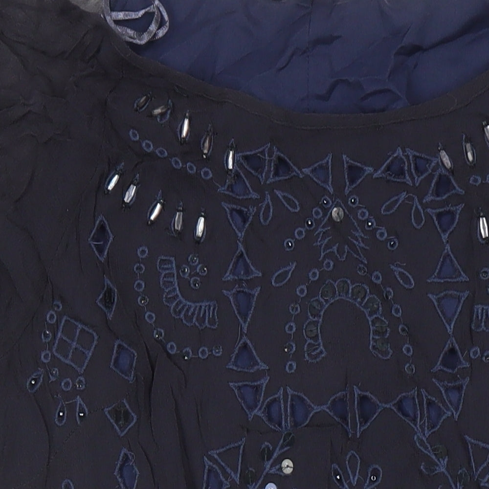 John Rocha Womens Blue Viscose Tunic Blouse Size 10 Boat Neck - Sequin Detail