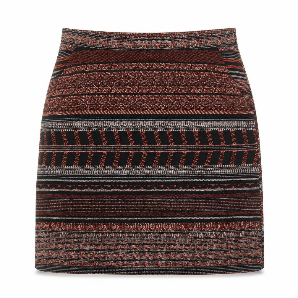 Front view of Next women’s multicoloured geometric polyester a-line skirt, size UK 12