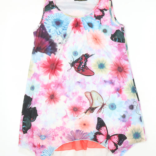 Pussycat London Womens Multicoloured Floral Polyester Tunic Blouse Size L Boat Neck