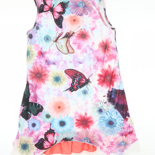 Pussycat London Womens Multicoloured Floral Polyester Tunic Blouse Size L Boat Neck