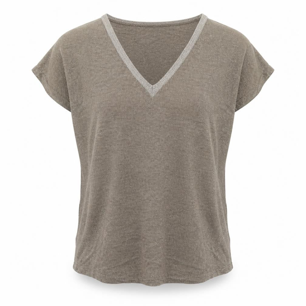 Front view of Mango women’s gold viscose basic tank, size M, v-neck