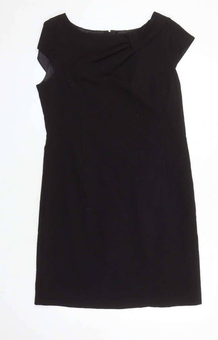 M&S Womens Black Polyester Shift Size 16 Boat Neck