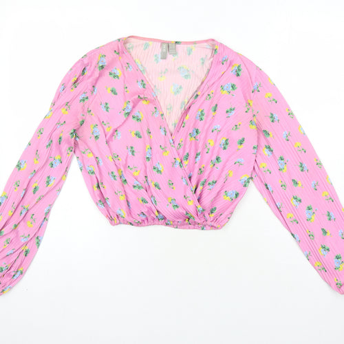 ASOS Womens Multicoloured Floral Polyester Cropped Blouse Size 8 V-Neck