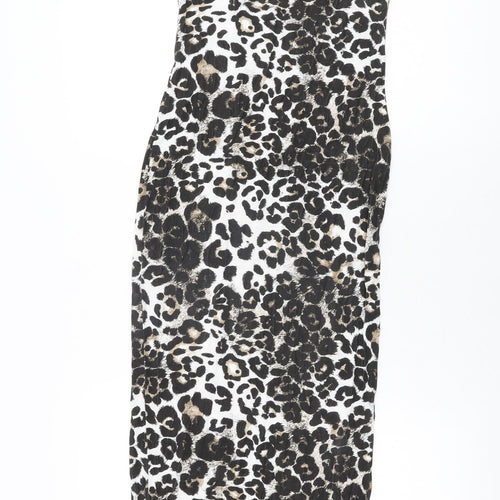 Boohoo Womens White Animal Print Polyester Bodycon Size 6 Scoop Neck Pullover