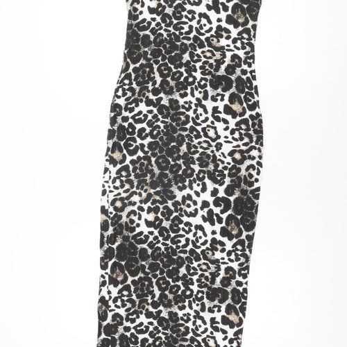 Boohoo Womens White Animal Print Polyester Bodycon Size 6 Scoop Neck Pullover