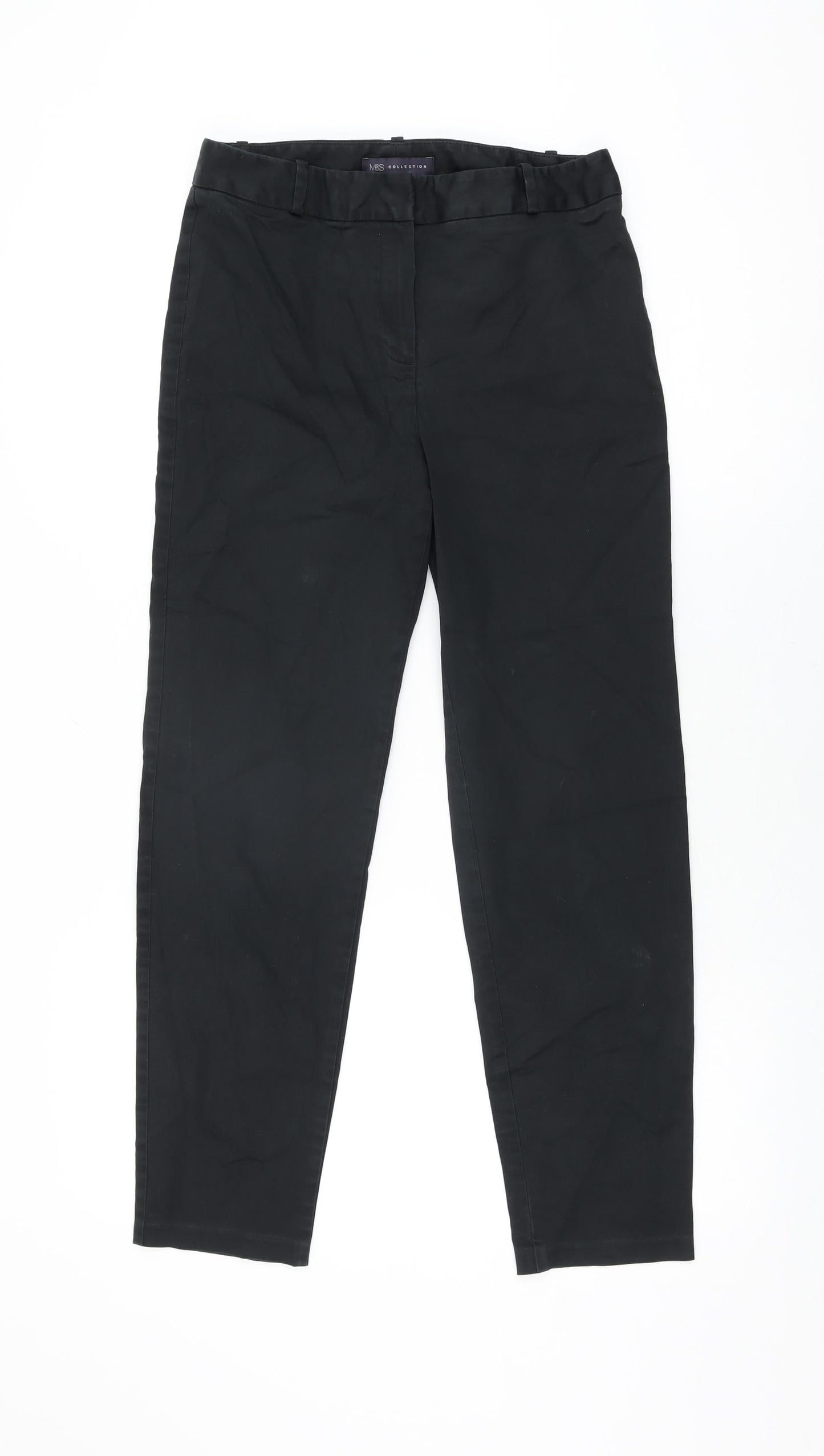 Marks and Spencer Womens Black Cotton Trousers Size 8 L27.5 in Regular Zip