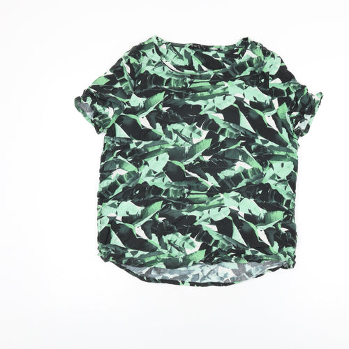 Viz-A-Viz Womens Green Geometric Viscose Basic T-Shirt Size M Round Neck