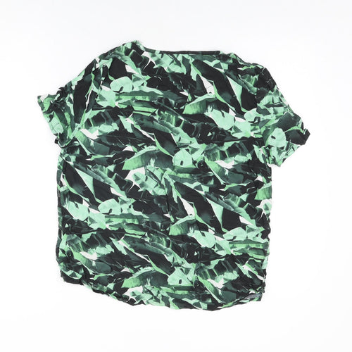 Viz-A-Viz Womens Green Geometric Viscose Basic T-Shirt Size M Round Neck