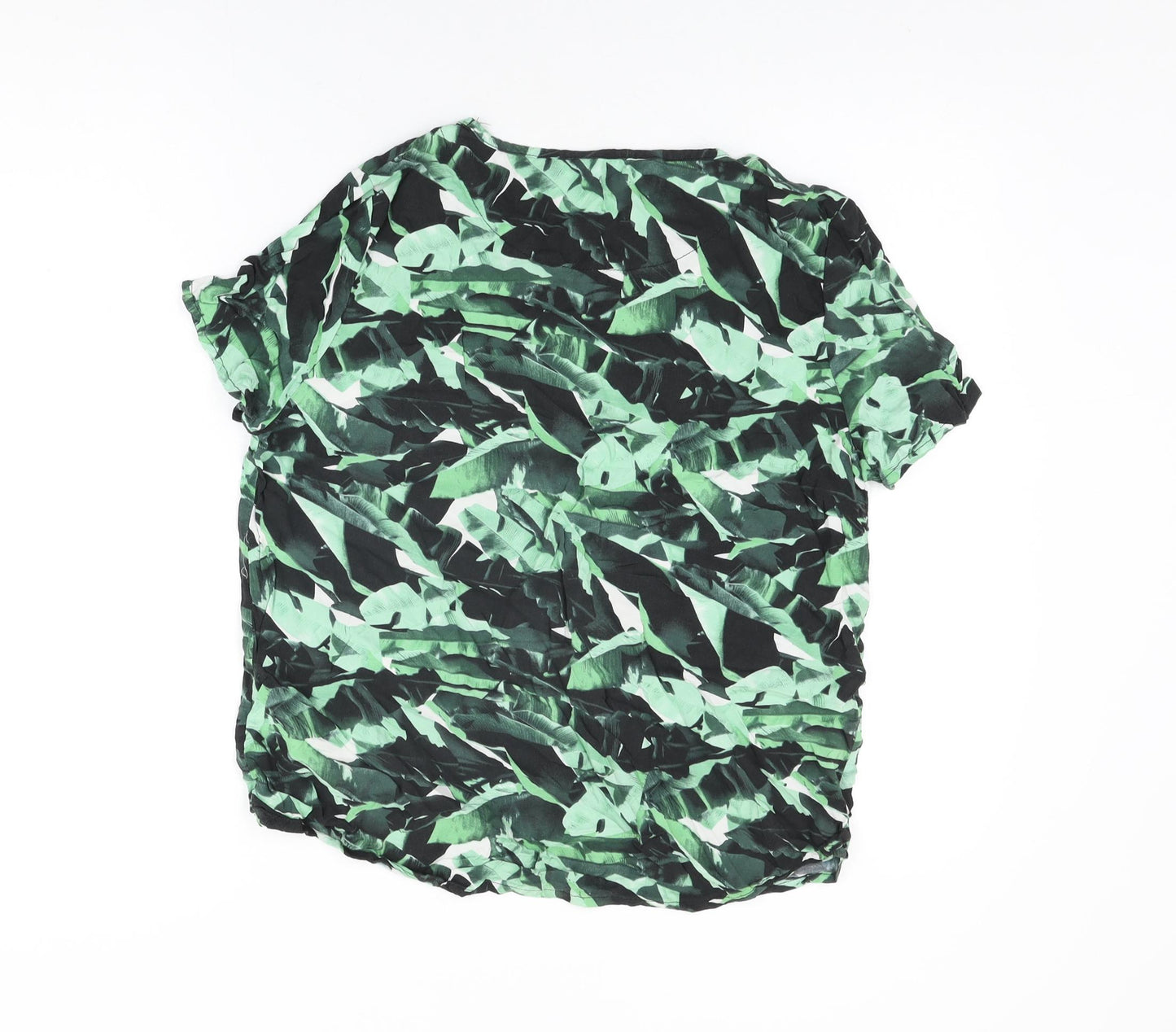 Viz-A-Viz Womens Green Geometric Viscose Basic T-Shirt Size M Round Neck