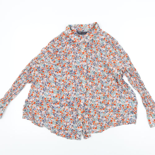 Marks and Spencer Womens Multicoloured Floral Viscose Basic Button-Up Size 14 Collared