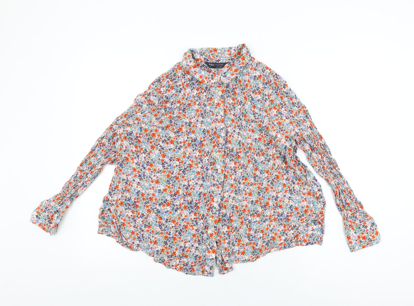 Marks and Spencer Womens Multicoloured Floral Viscose Basic Button-Up Size 14 Collared