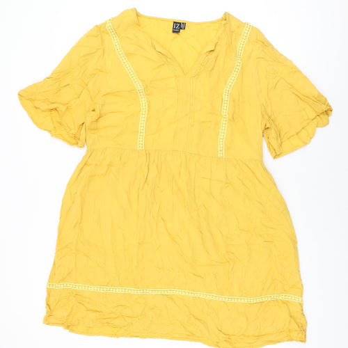 Izabel London Womens Yellow Polyester Shift Size 16 V-Neck Zip