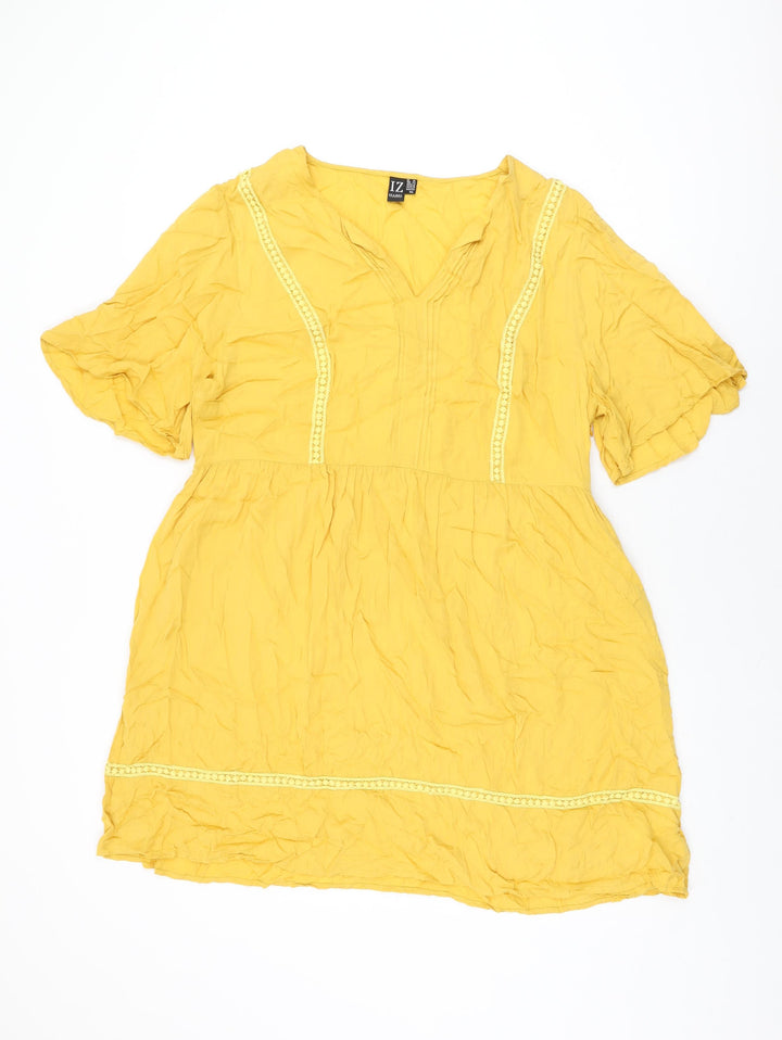 Izabel London Womens Yellow Polyester Shift Size 16 V-Neck Zip
