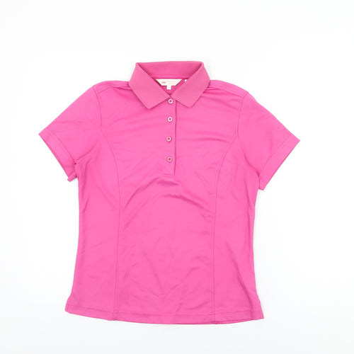 Monterey Womens Pink Polyester Basic T-Shirt Size S Collared
