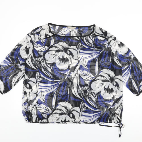 Anthology Womens Blue Floral Polyester Basic Blouse Size 16 Round Neck