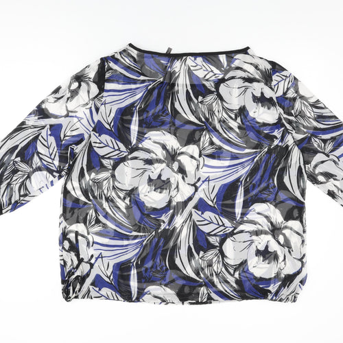 Anthology Womens Blue Floral Polyester Basic Blouse Size 16 Round Neck