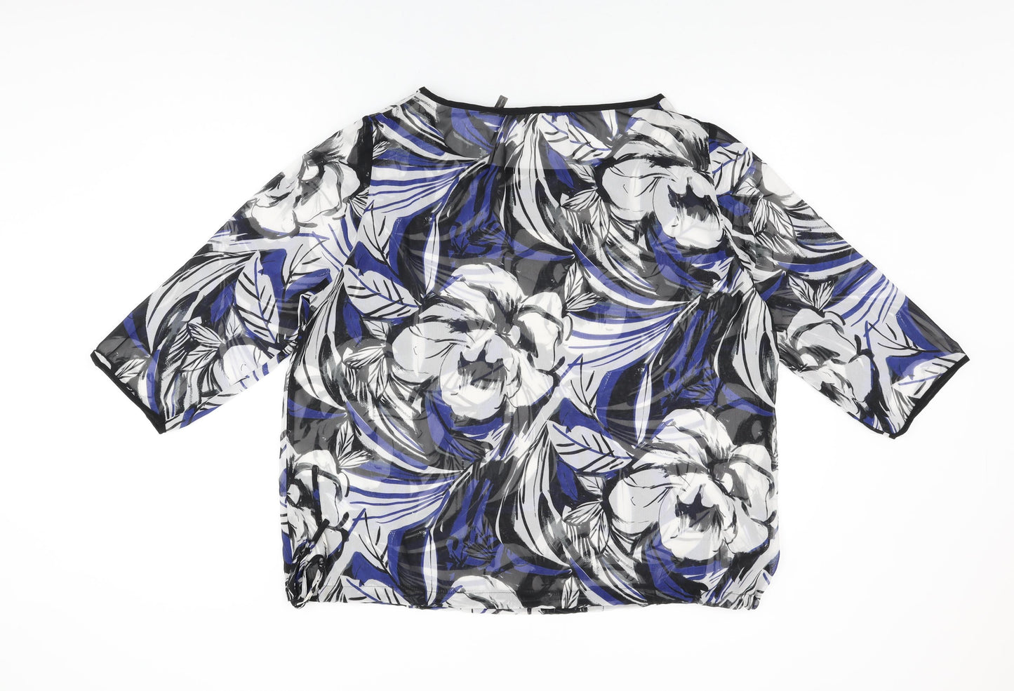 Anthology Womens Blue Floral Polyester Basic Blouse Size 16 Round Neck