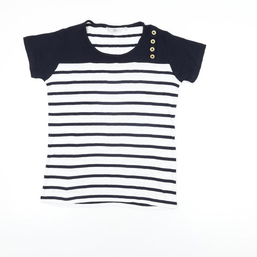 Isle Womens White Striped Cotton Basic T-Shirt Size 14 Round Neck - Size 14-16