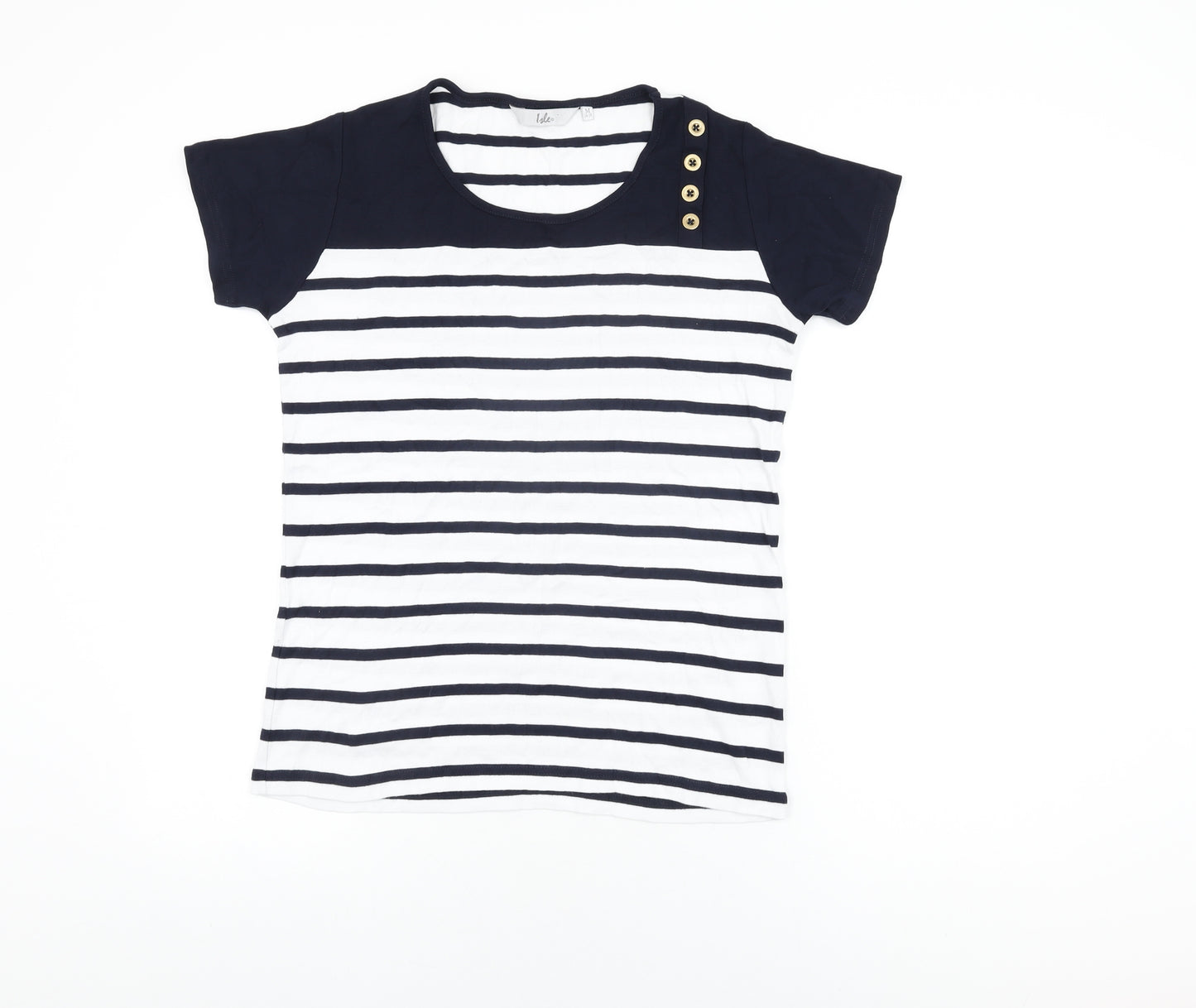 Isle Womens White Striped Cotton Basic T-Shirt Size 14 Round Neck - Size 14-16